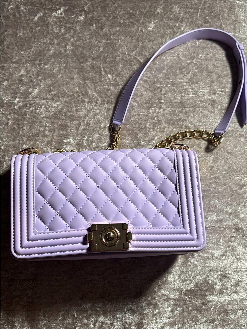 Quilted Lilac Shoulder Bag with Gold Chain